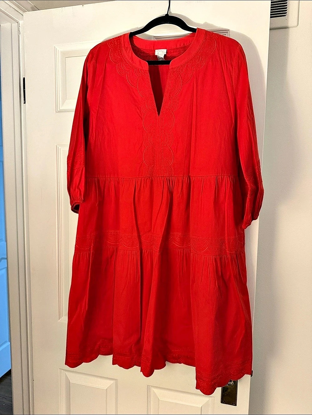 Chico's Cotton Embroidered Tier Dress Red
